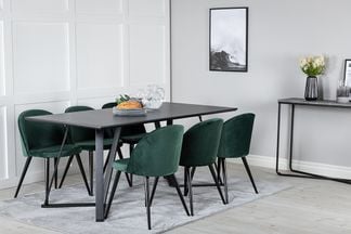 Marina matbord 180 cm svart/svart + Valerie stol grön