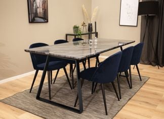 Estelle Matbord 200cm grå/svart + valerie stolar blåa