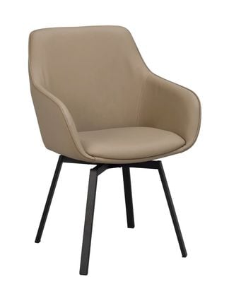 Alison karmstol beige läder/svarta metallben snurr