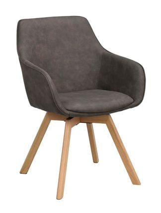 Alison karmstol mörkgrå microfiber/ekben snurr