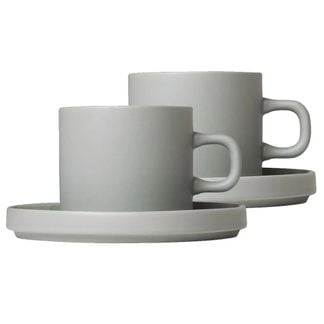 Blomus - Pilar kaffemugg med fat 2-pack Mirage Grey
