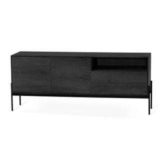 CANE sideboard 184 cm svartbetad ek, svart metallunderrede