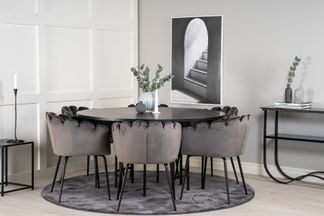 Copenhagen matbord med 6st gråa Limhamn karmstol
