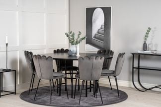 Copenhagen matbord med 6st gråa Limhamn stol