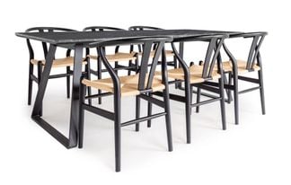Estelle grå/svart matbord 200cm + Oskar stolar svart
