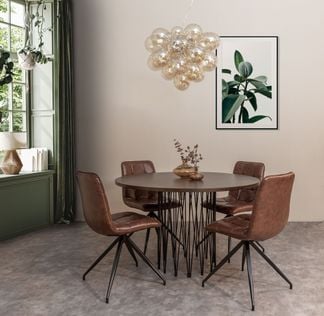 Stone matbord rund mocca + Ribe stolar