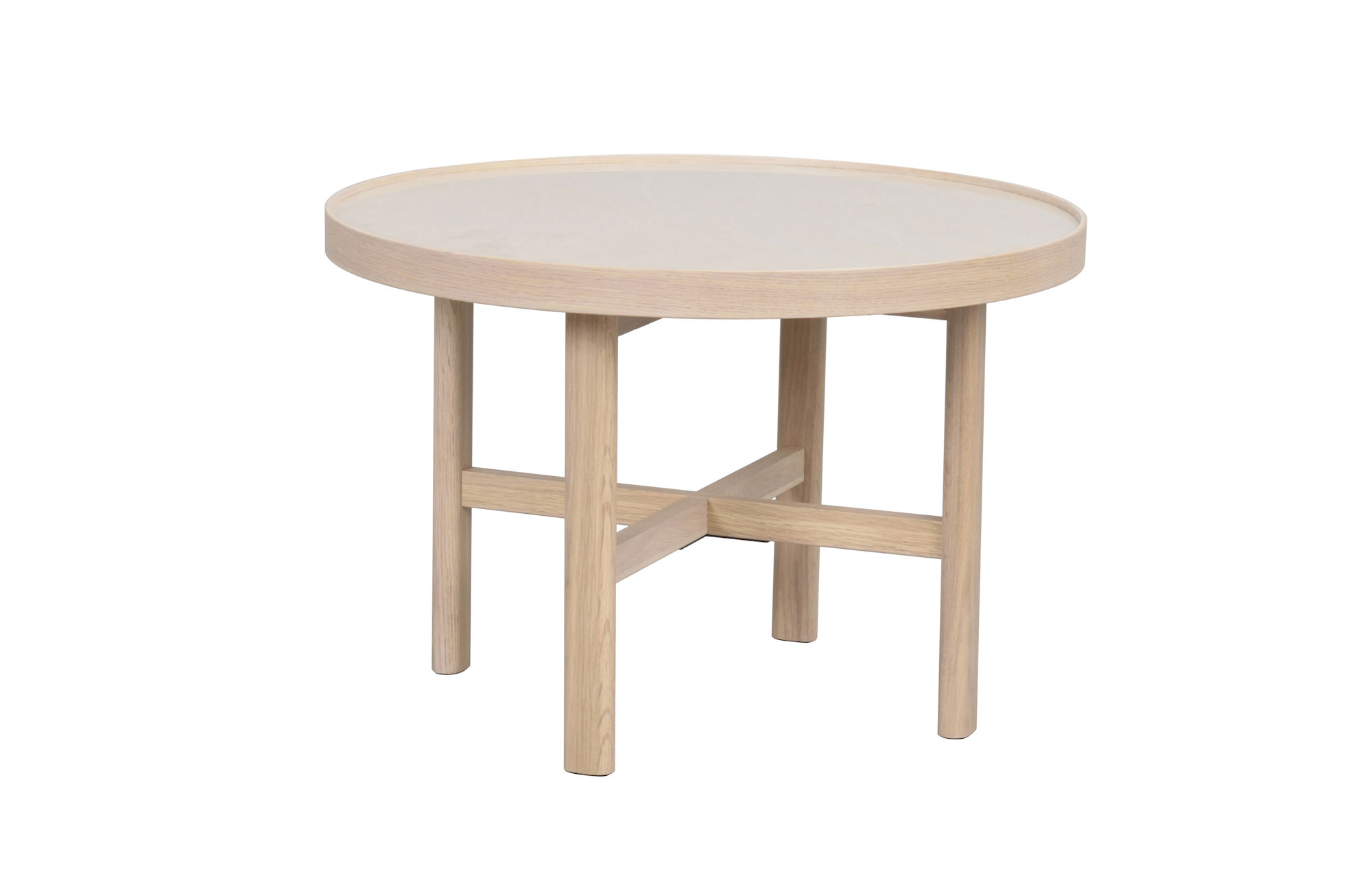 Marsden soffbord runt Ø60 beige keramik/vitpigmenterad ek