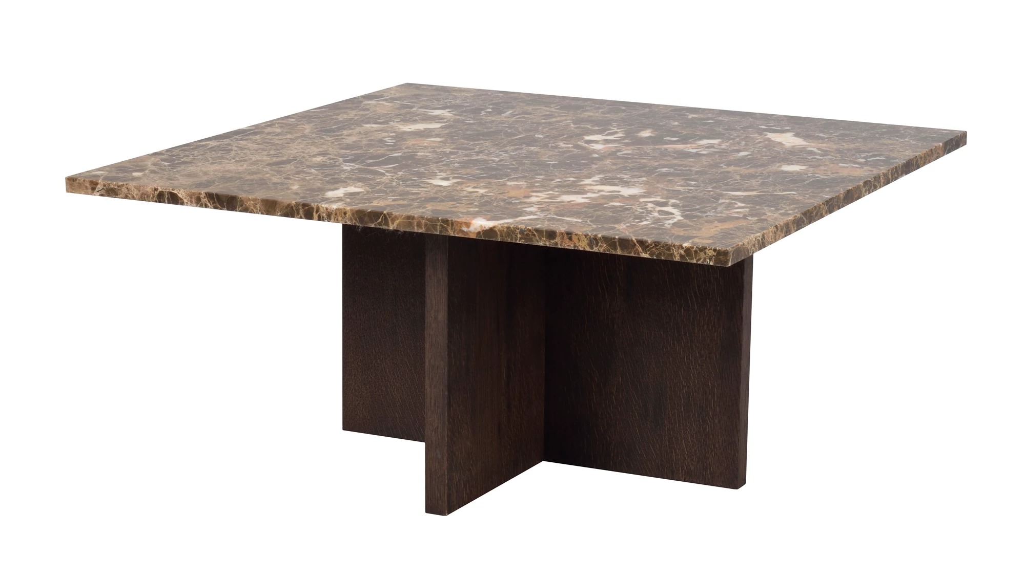 Brooksville soffbord kvadrat 90x90 brun marmor/brun ek