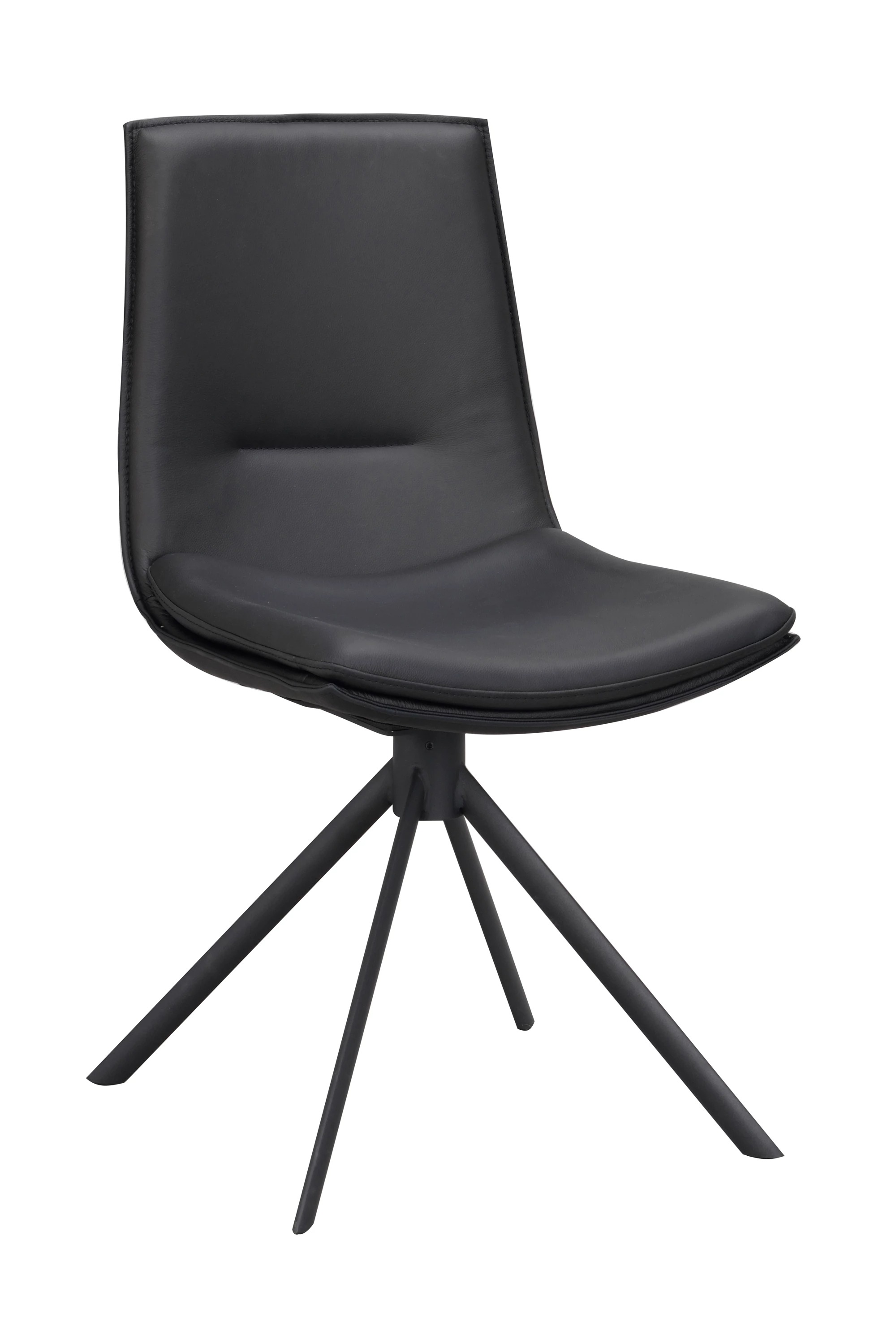 Lowell stol svart läder/svart metall rak snurr