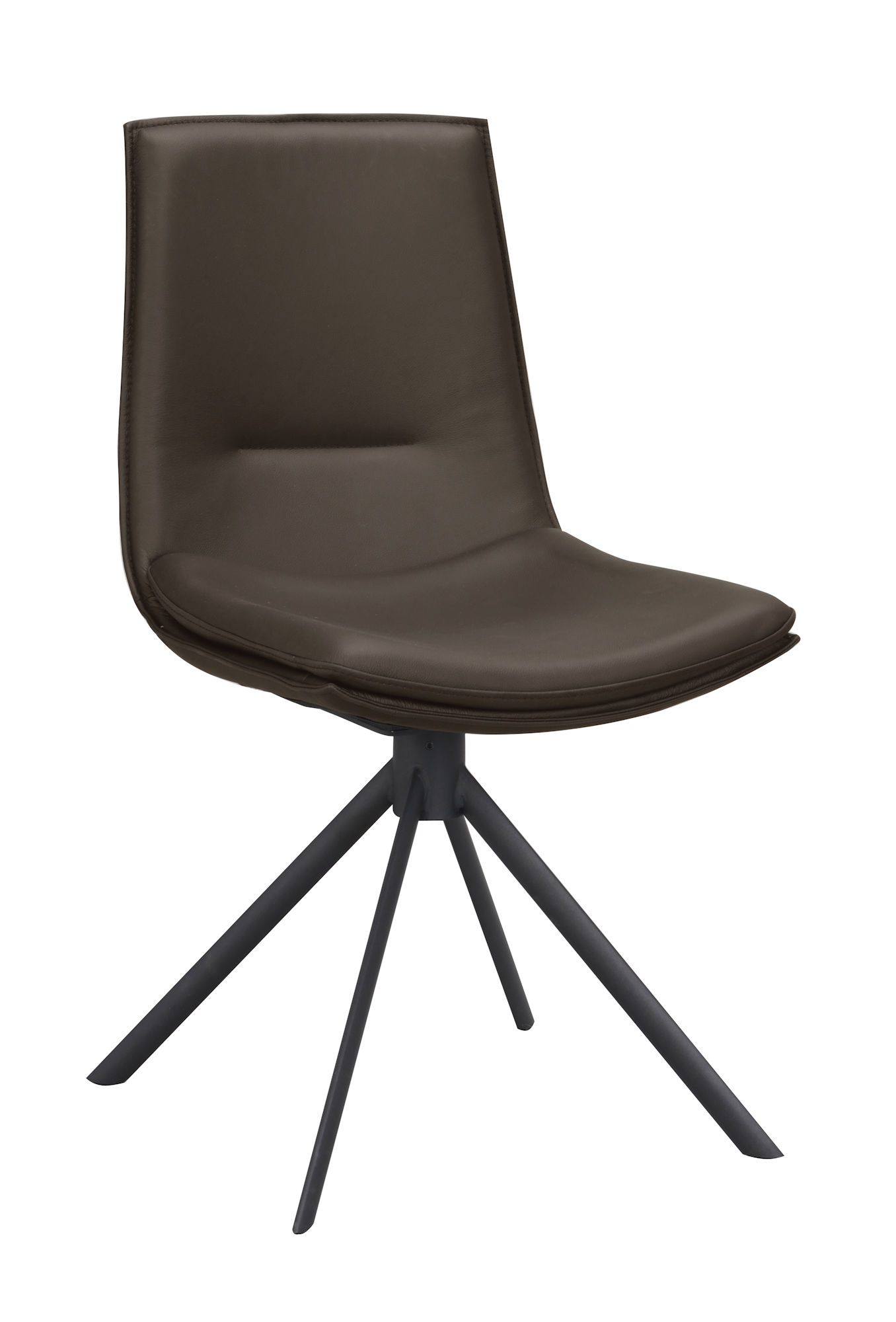 Lowell stol brunt läder/svart metall rak snurr