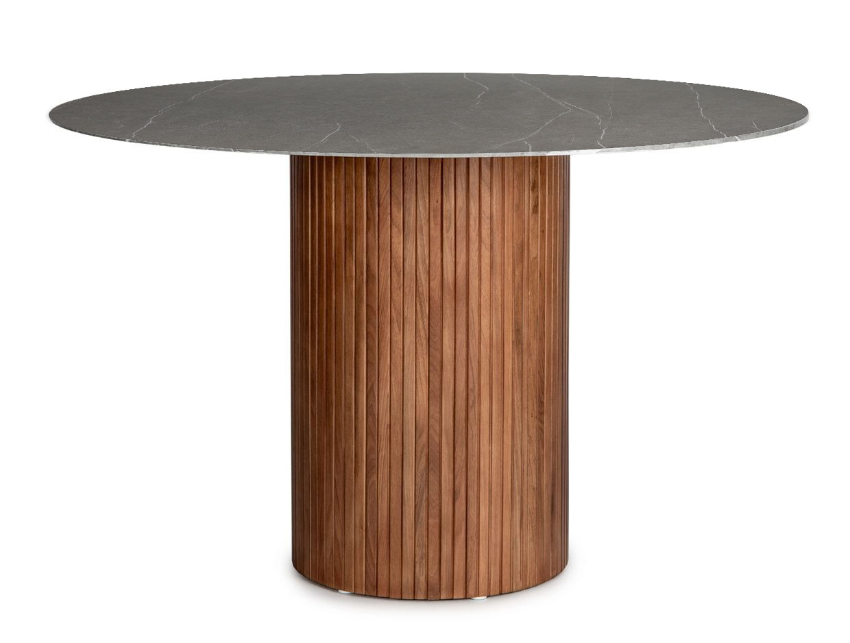 Marble runt matbord grå/valnöt