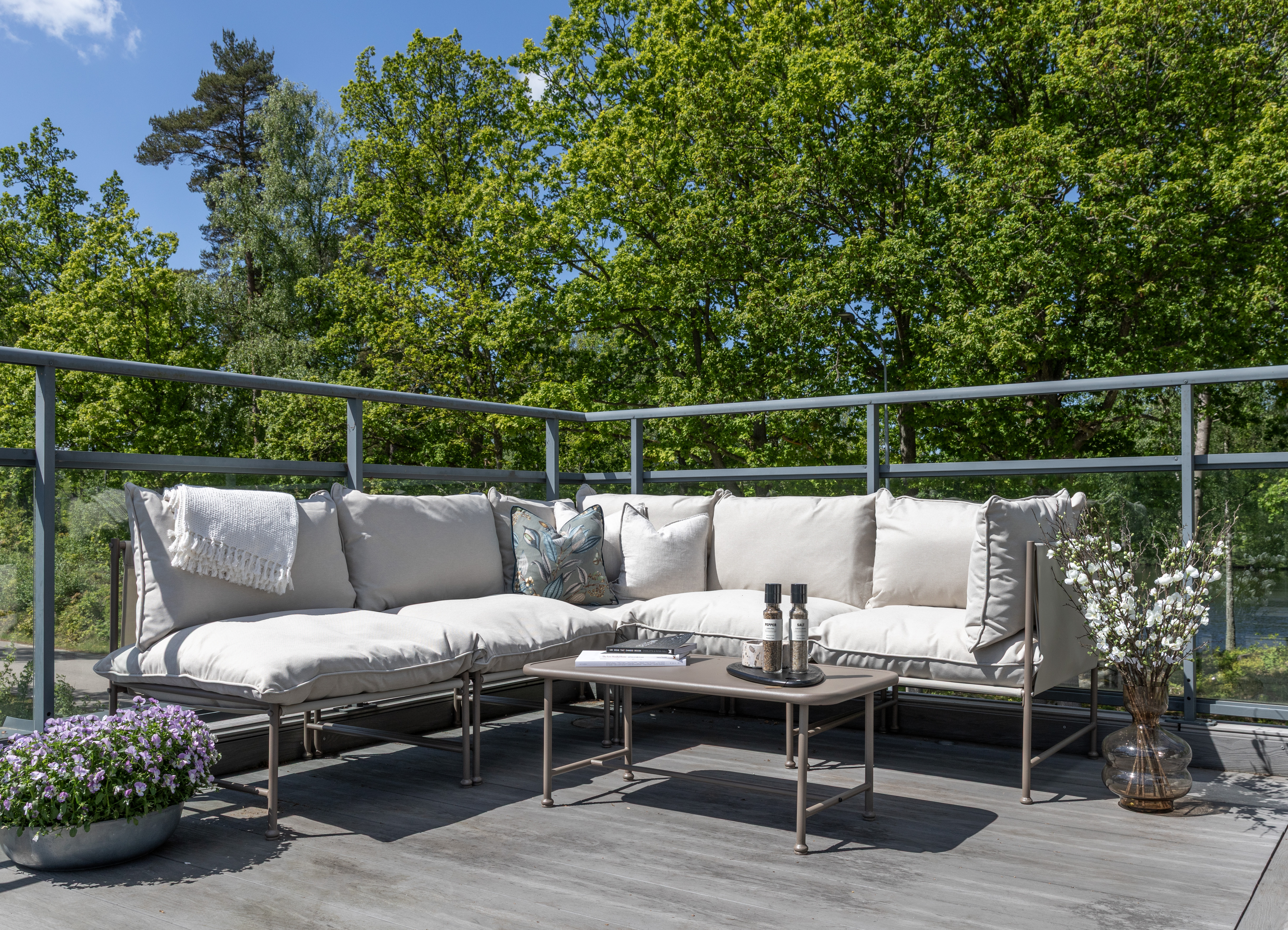 Gryt modulsoffgrupp hörnsoffa med öppet avslut