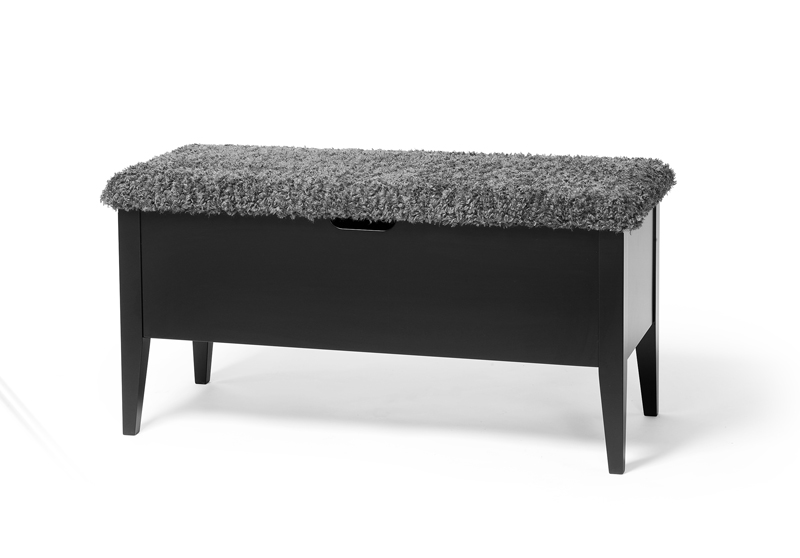 KLINTE bänk 90 cm svartlack med fårpälsimitation