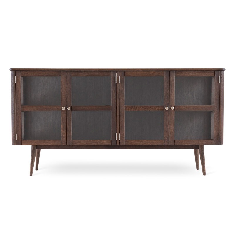 LÖDERUP Sideboard vitrin 4 glasdörrar rökbetsad ek